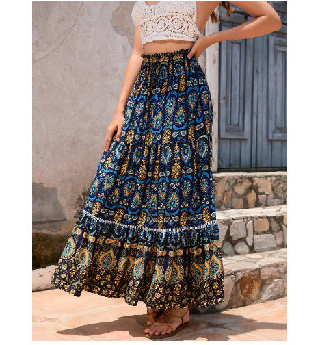 Alice Jupe Longue Femme – Jupe Fluide à Motif Géométrique avec Taille Élastique Confortable - Image 11