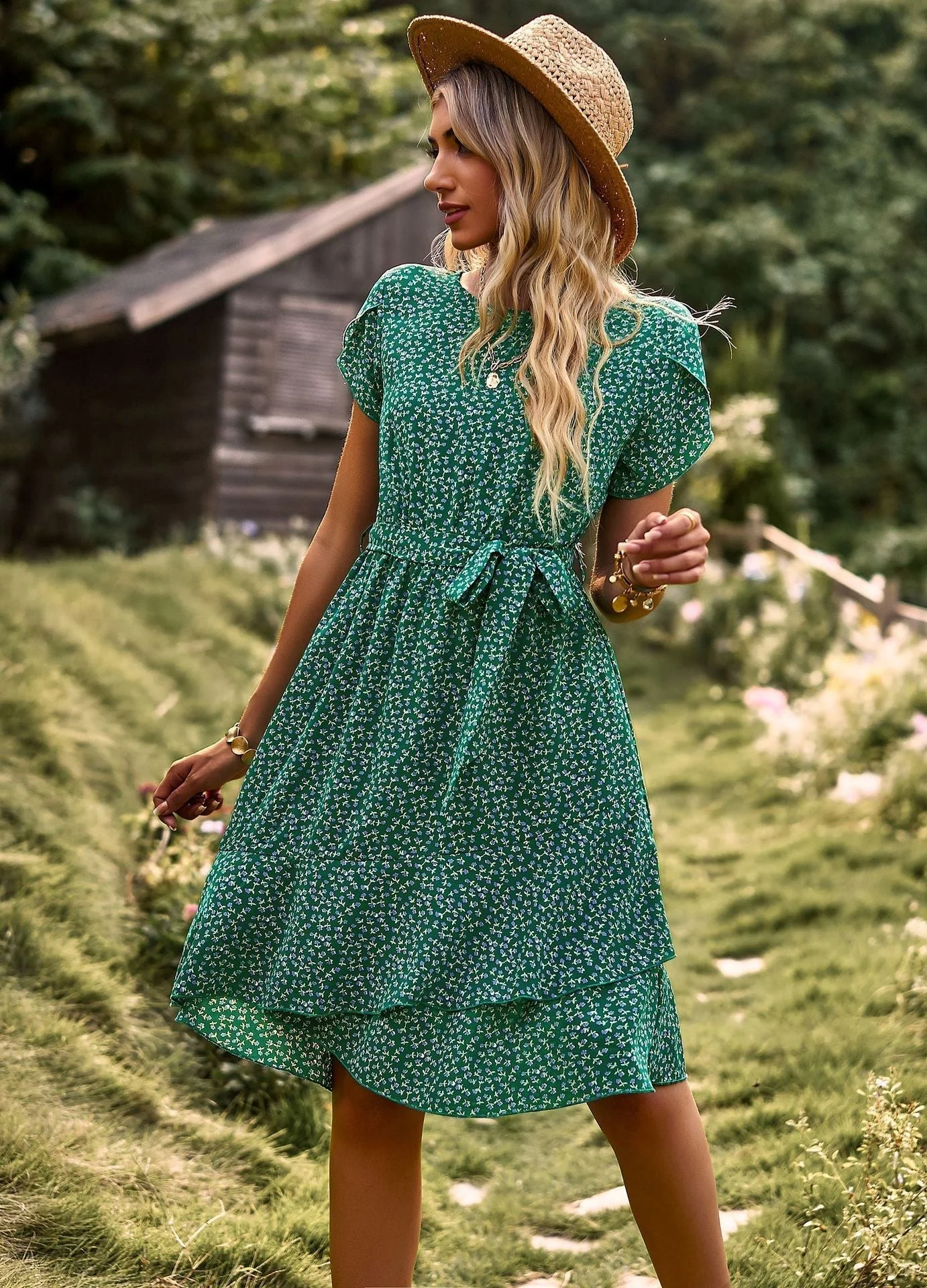 Annabel Robe d’Été Femme – Robe Fleurie Légère avec Décolleté en V, Ceinture à la Taille & Manches Courtes - Image 6