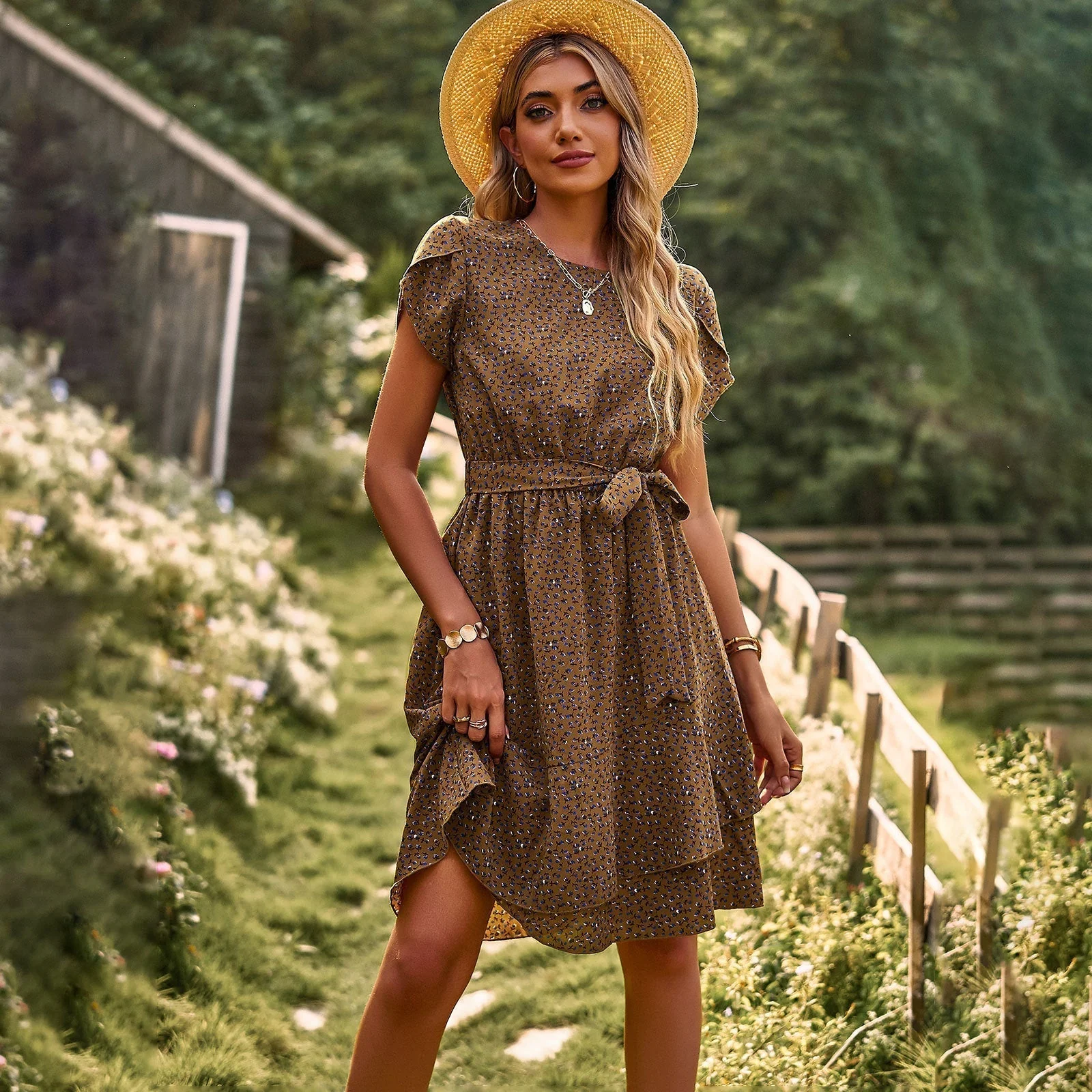 Annabel Robe d’Été Femme – Robe Fleurie Légère avec Décolleté en V, Ceinture à la Taille & Manches Courtes - Image 7