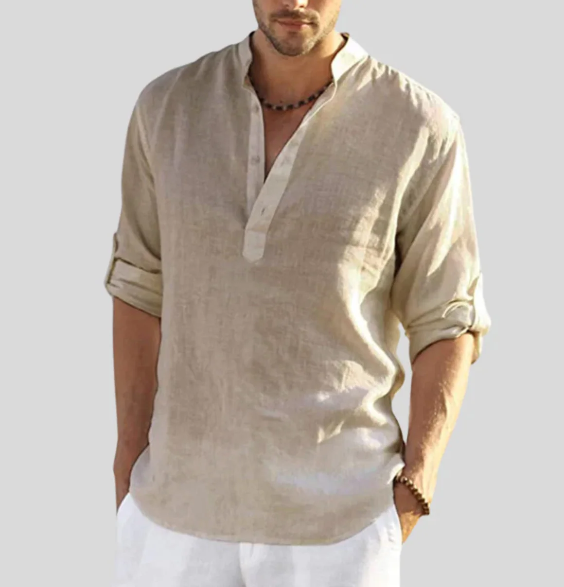 Ansel Chemise en Lin Homme – Chemise d’Été Respirante avec Patte de Boutonnage Courte & Manches Reversibles - Image 4