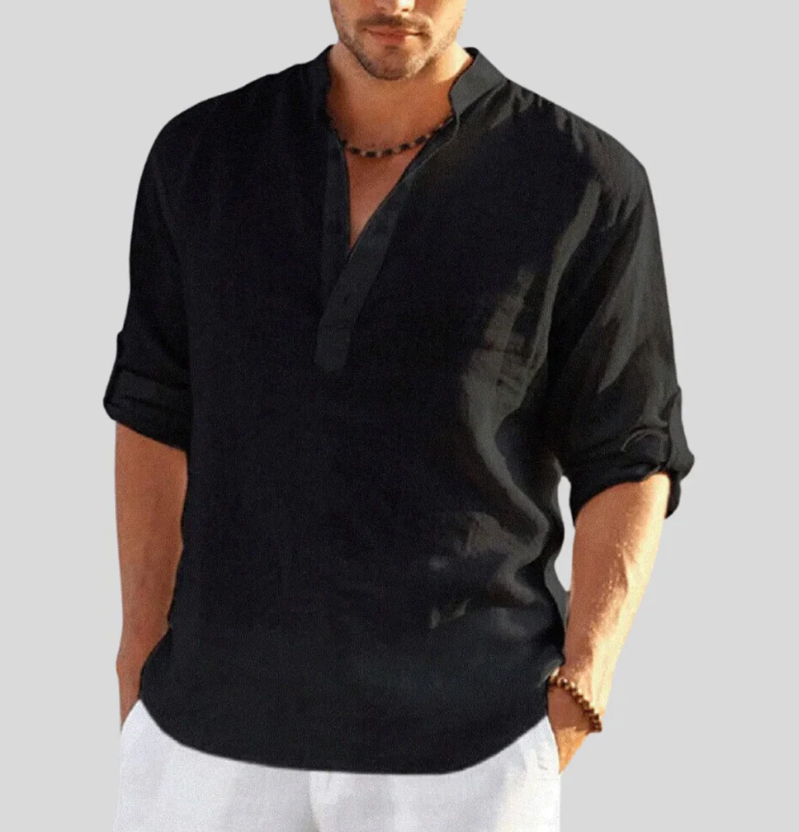 Ansel Chemise en Lin Homme – Chemise d’Été Respirante avec Patte de Boutonnage Courte & Manches Reversibles - Image 5