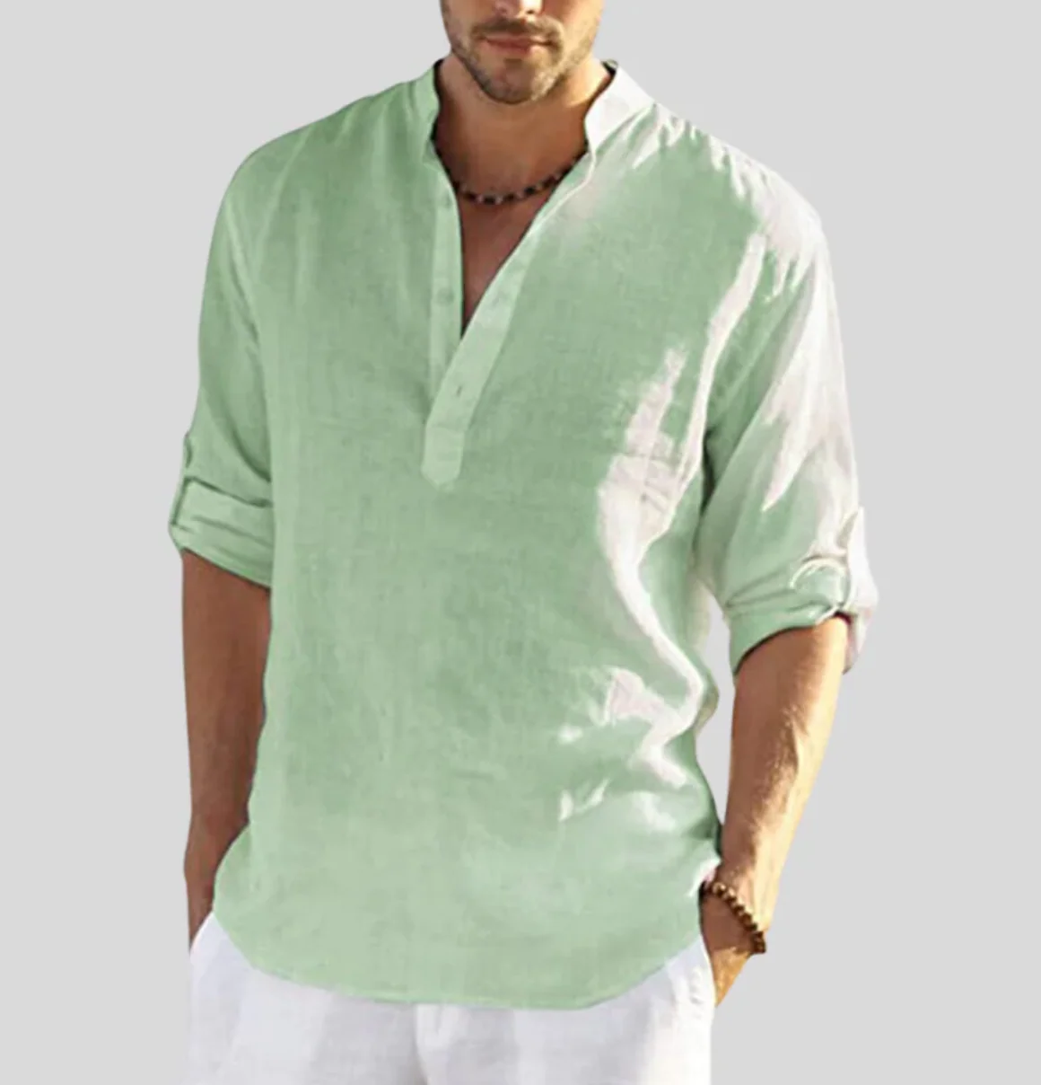 Ansel Chemise en Lin Homme – Chemise d’Été Respirante avec Patte de Boutonnage Courte & Manches Reversibles - Image 7