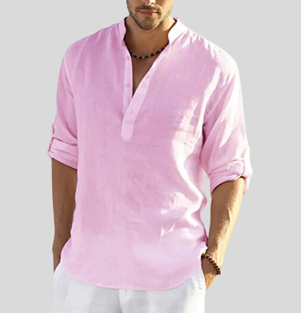 Ansel Chemise en Lin Homme – Chemise d’Été Respirante avec Patte de Boutonnage Courte & Manches Reversibles - Image 8