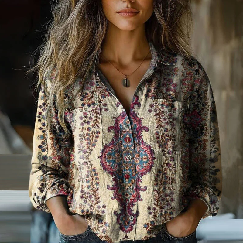 Blouse Vintage Lina – Blouse Élégante à Motif Floral, Manches Longues & Col Chic - Image 3