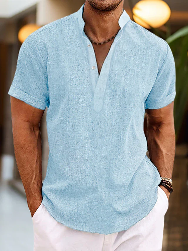 Chemise en Lin pour Homme Silas – Chemise d'Été Respirante avec Col Henley & Manches Courtes - Image 3