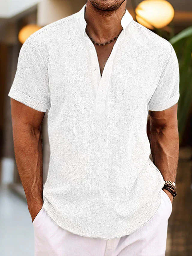 Chemise en Lin pour Homme Silas – Chemise d'Été Respirante avec Col Henley & Manches Courtes - Image 4