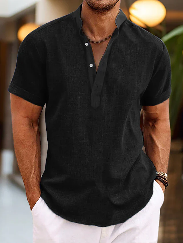 Chemise en Lin pour Homme Silas – Chemise d'Été Respirante avec Col Henley & Manches Courtes - Image 5