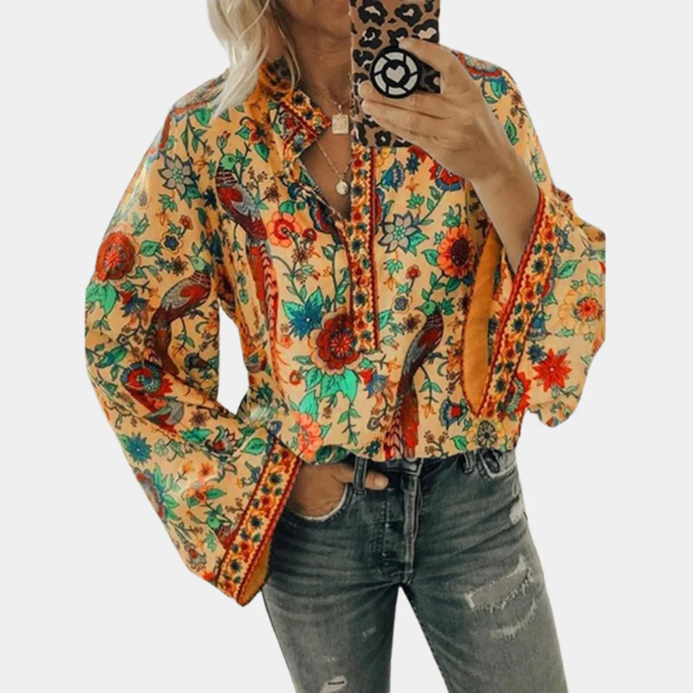 Cynthia Blouse Femme – Haut Fleuri à Manches Bouffantes & Tissu Respirant pour Été Élégant - Image 3