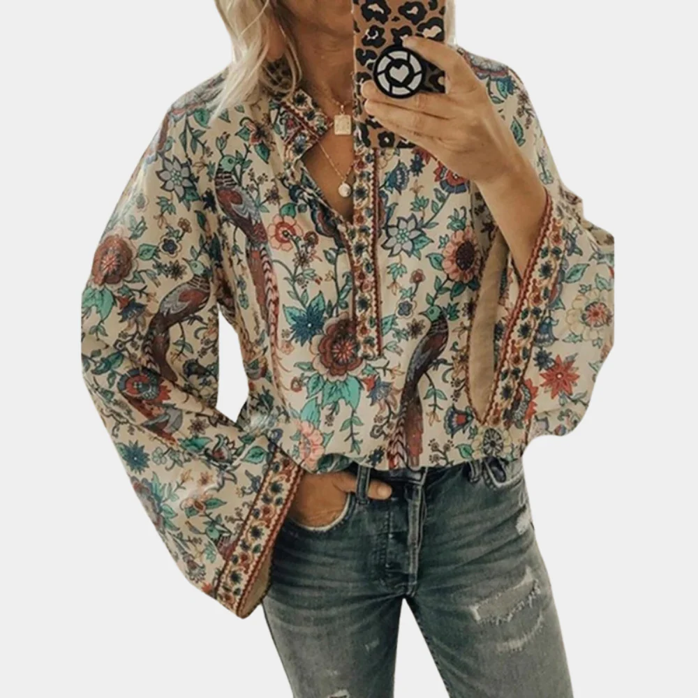 Cynthia Blouse Femme – Haut Fleuri à Manches Bouffantes & Tissu Respirant pour Été Élégant - Image 5