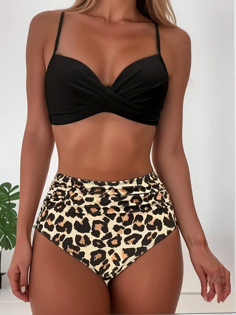 Ensemble de bikinis pour femmes Cea - Maillot de bain tropical à col en V avec taille haute et coupe flatteuse - Image 5