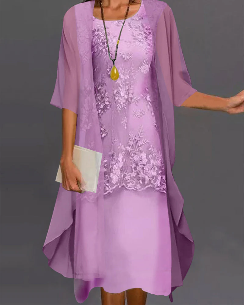 Ensemble Robe Femme Rishta – Élégante Robe Deux Pièces en Mousseline avec Dentelle, Patchwork & Manches 3/4 - Image 3