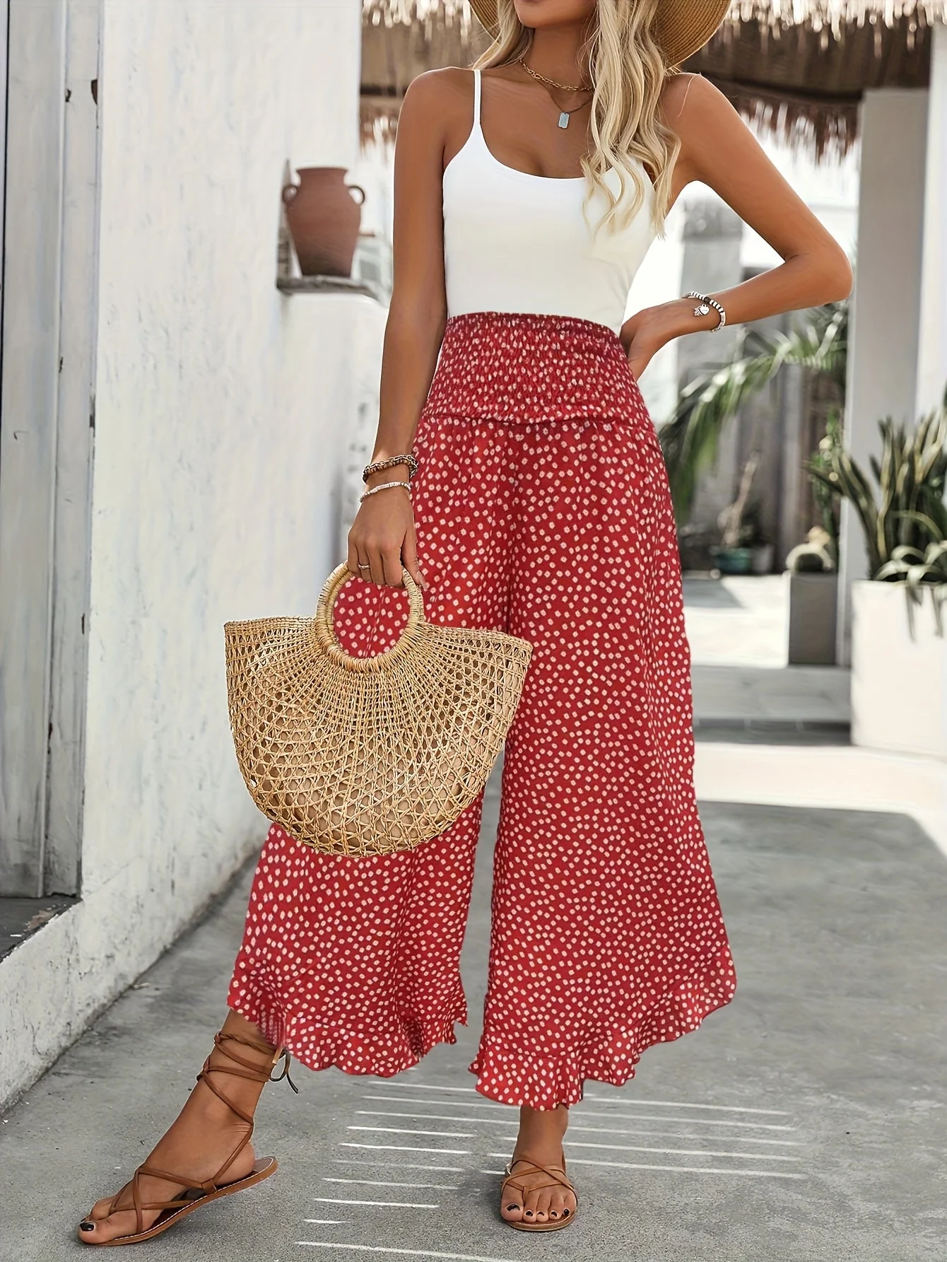 Floravia Pantalon Femme – Pantalon Taille Haute Fluide à Imprimé Floral Chic et Confortable - Image 11