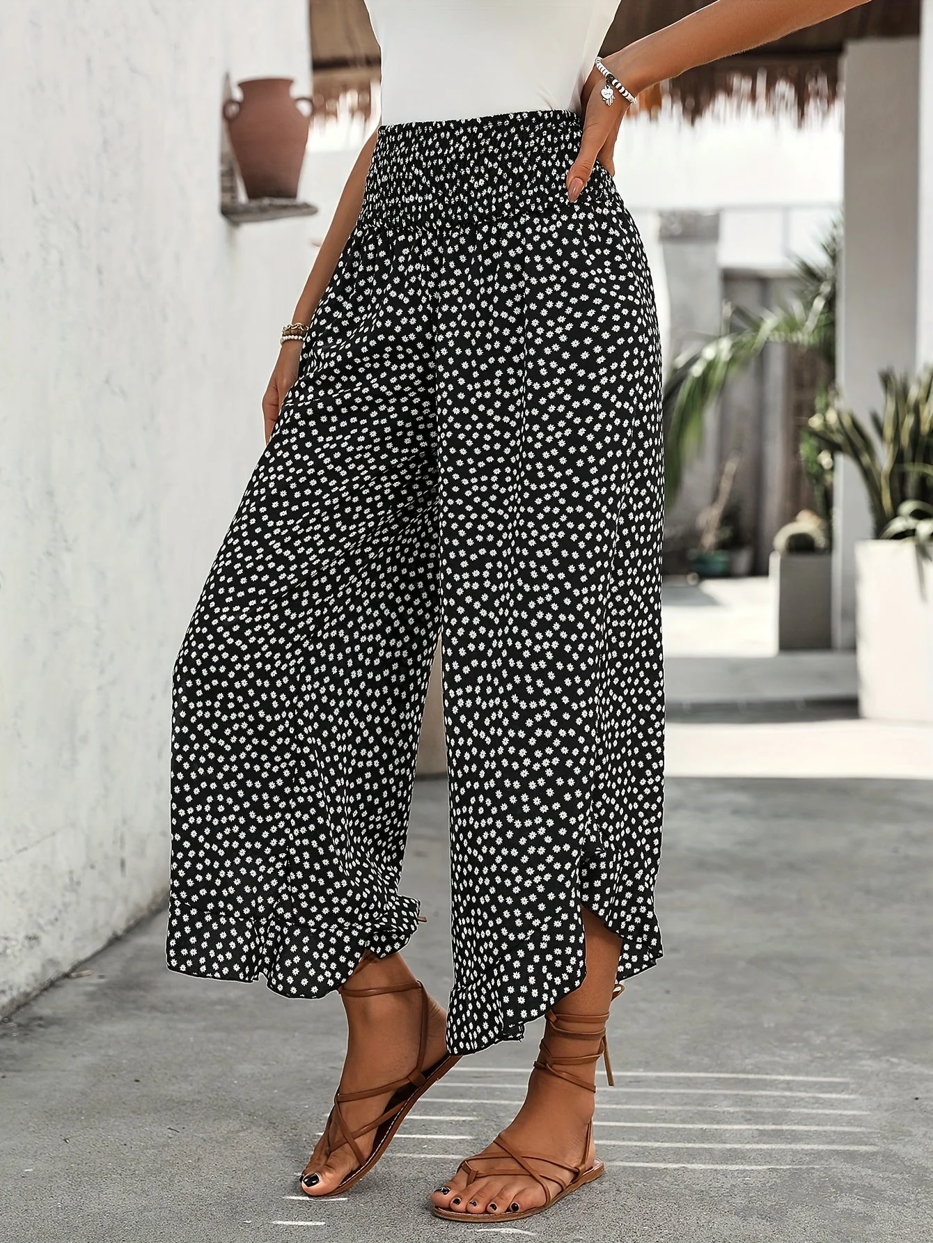 Floravia Pantalon Femme – Pantalon Taille Haute Fluide à Imprimé Floral Chic et Confortable - Image 5