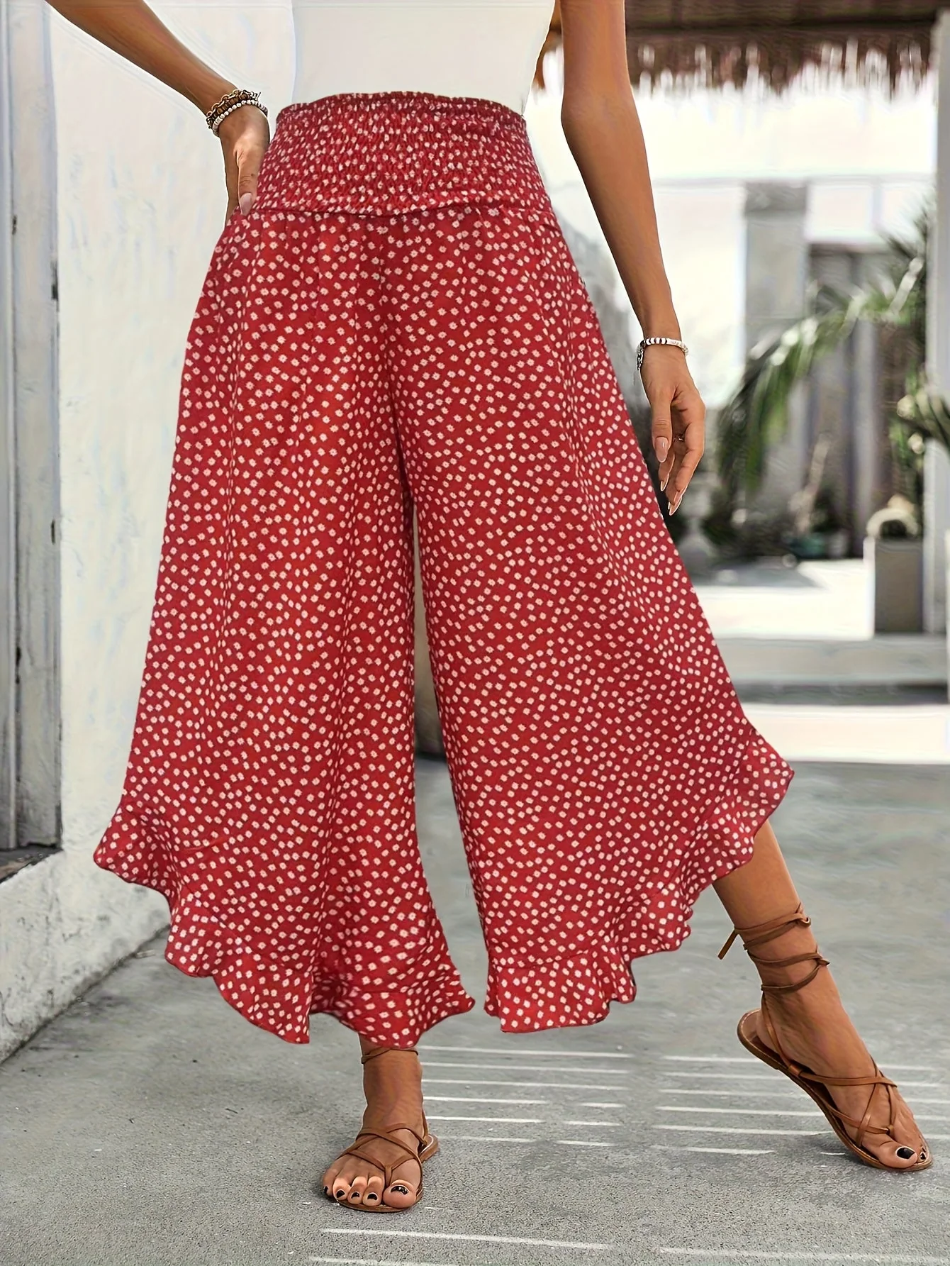 Floravia Pantalon Femme – Pantalon Taille Haute Fluide à Imprimé Floral Chic et Confortable - Image 9