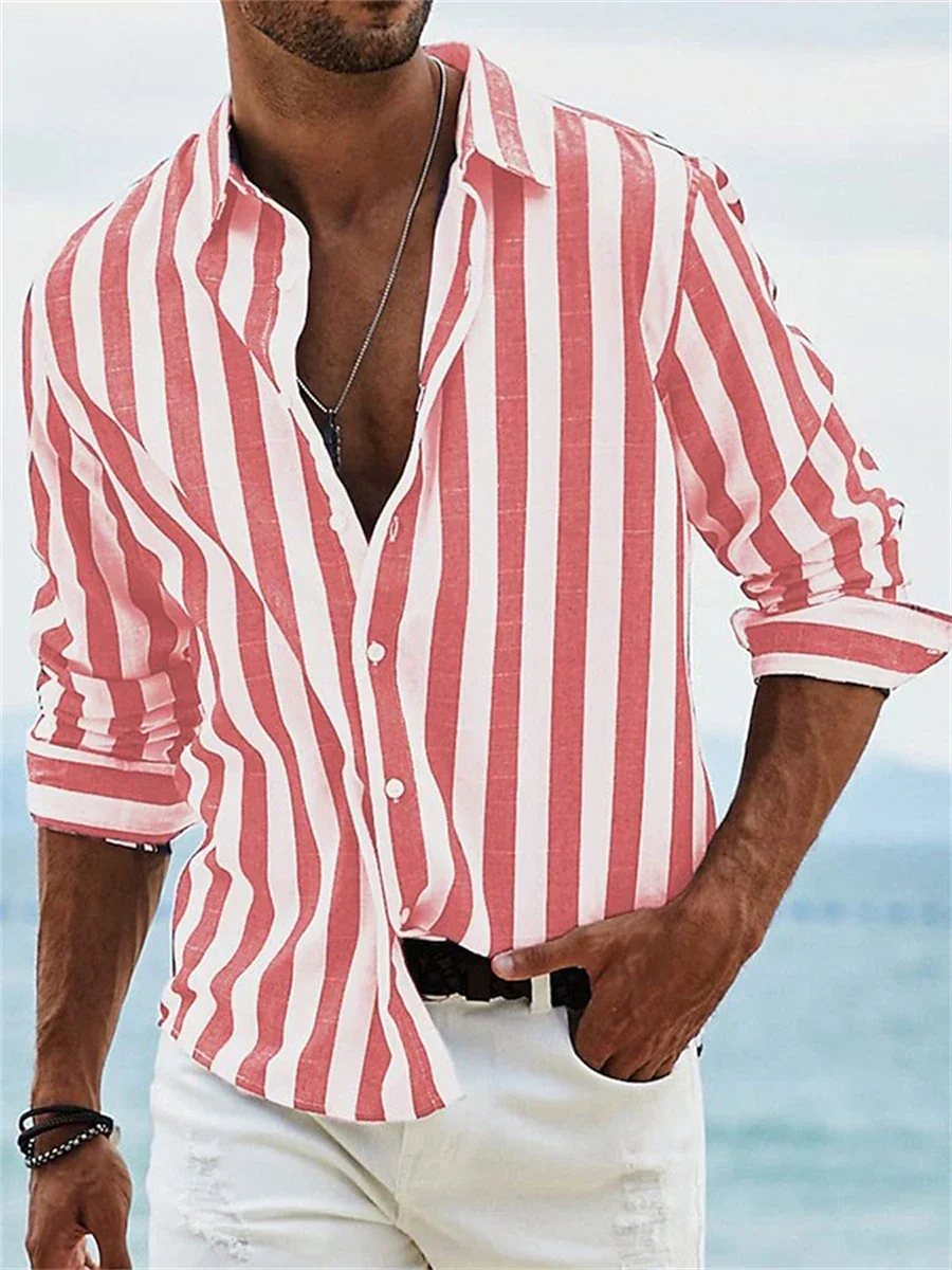 James Chemise d’Été Homme – Chemise Rayée Bleu Clair en Lin Mélangé avec Coton & Coupe Décontractée - Image 3