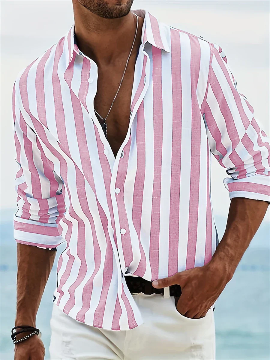 James Chemise d’Été Homme – Chemise Rayée Bleu Clair en Lin Mélangé avec Coton & Coupe Décontractée - Image 4