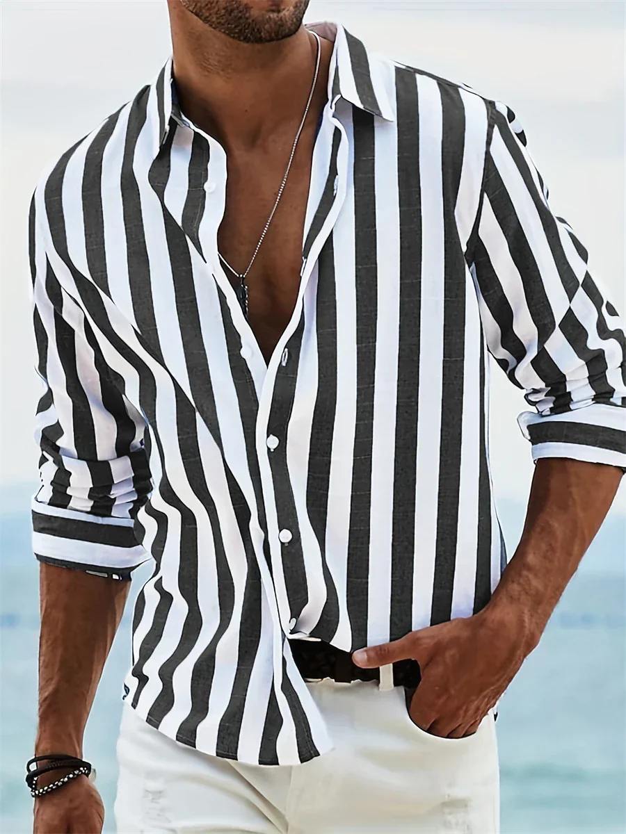 James Chemise d’Été Homme – Chemise Rayée Bleu Clair en Lin Mélangé avec Coton & Coupe Décontractée - Image 5