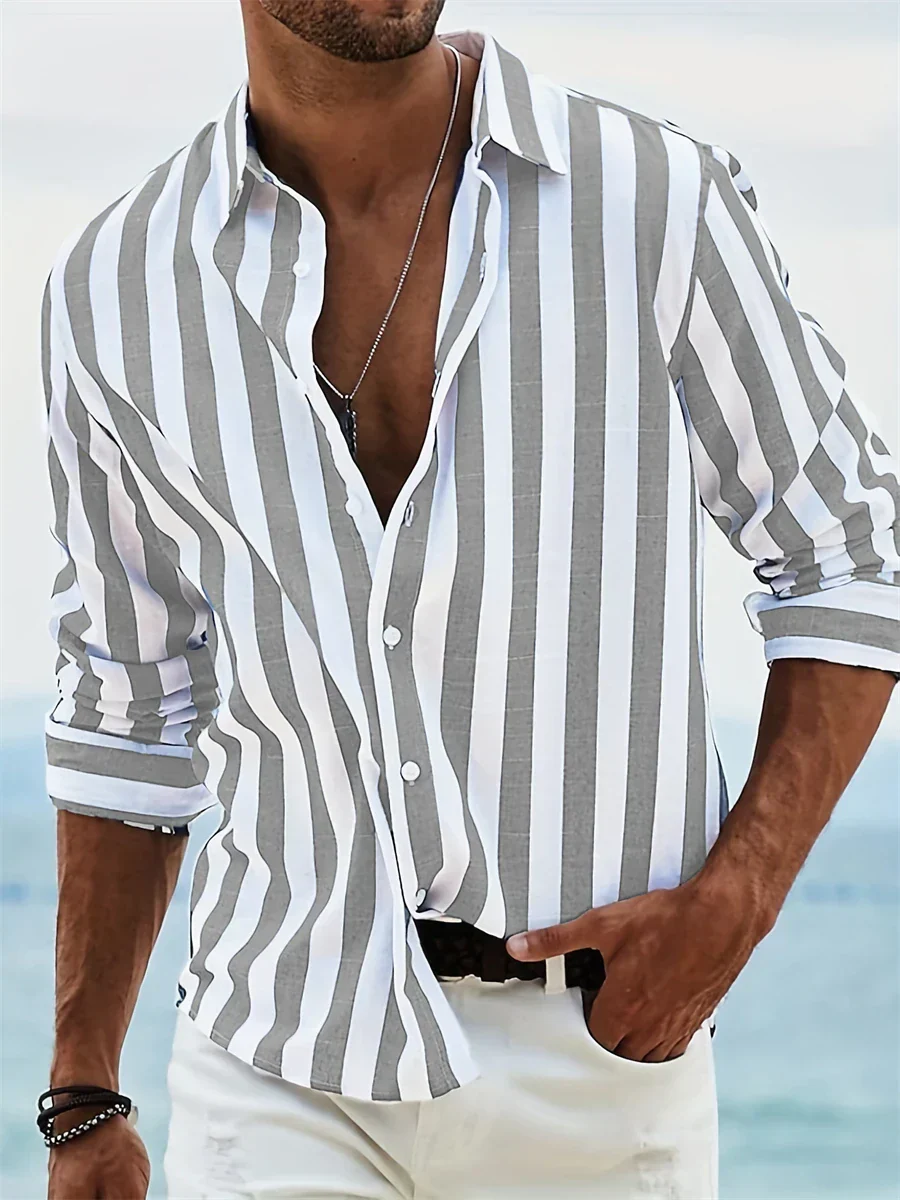 James Chemise d’Été Homme – Chemise Rayée Bleu Clair en Lin Mélangé avec Coton & Coupe Décontractée - Image 6