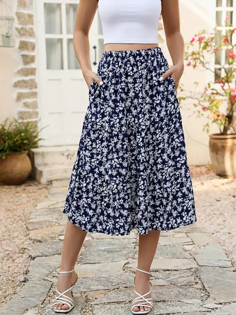 Jupe Fleurie Femme Zia – Coupe Évasée en A avec Poches, Légère pour le Printemps & l'Été - Image 6