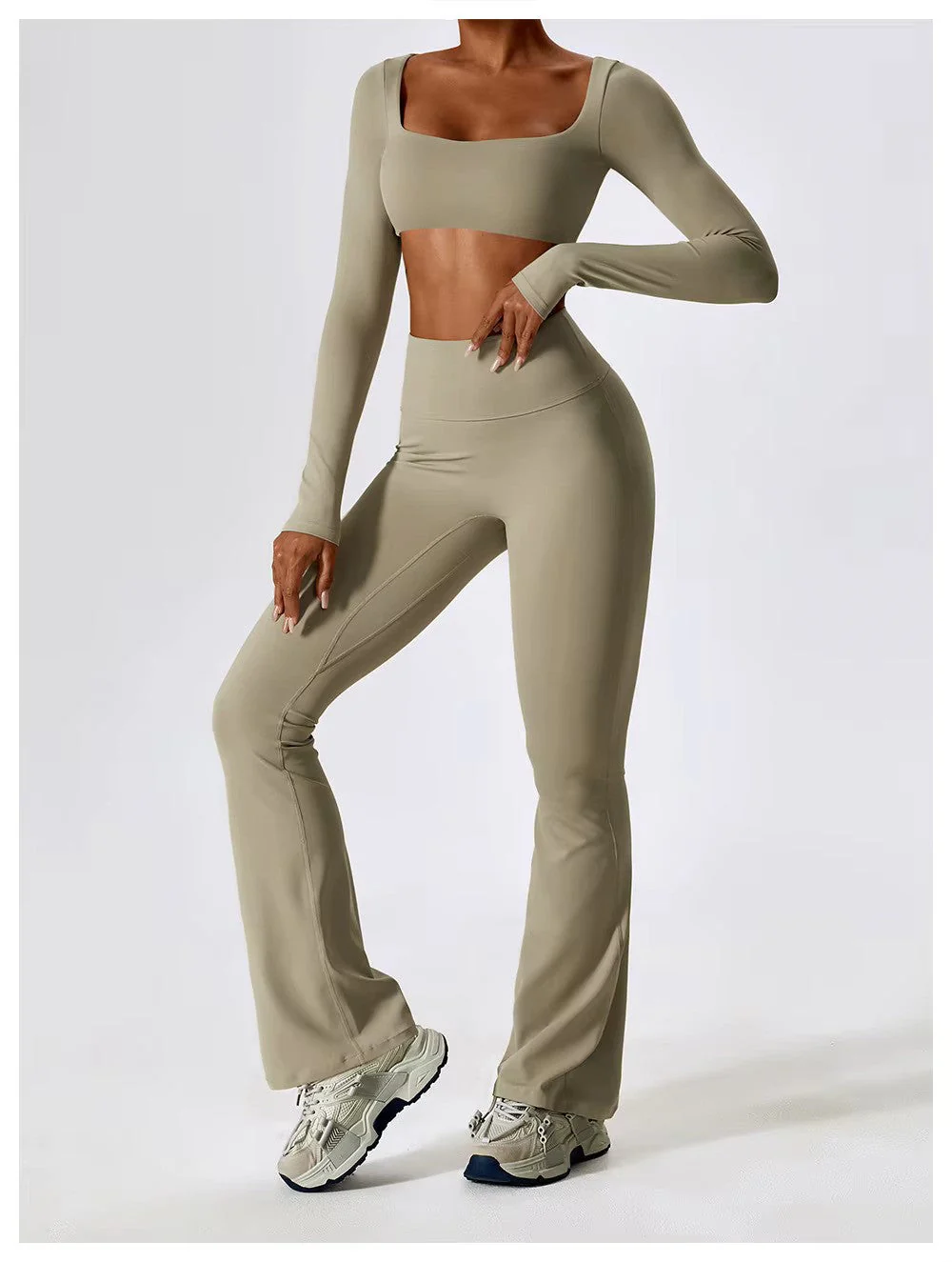 Leila Ensemble de Sport Femme – Tenue Respirante de Yoga & Fitness avec Legging Évasé & Haut Ajusté - Image 17