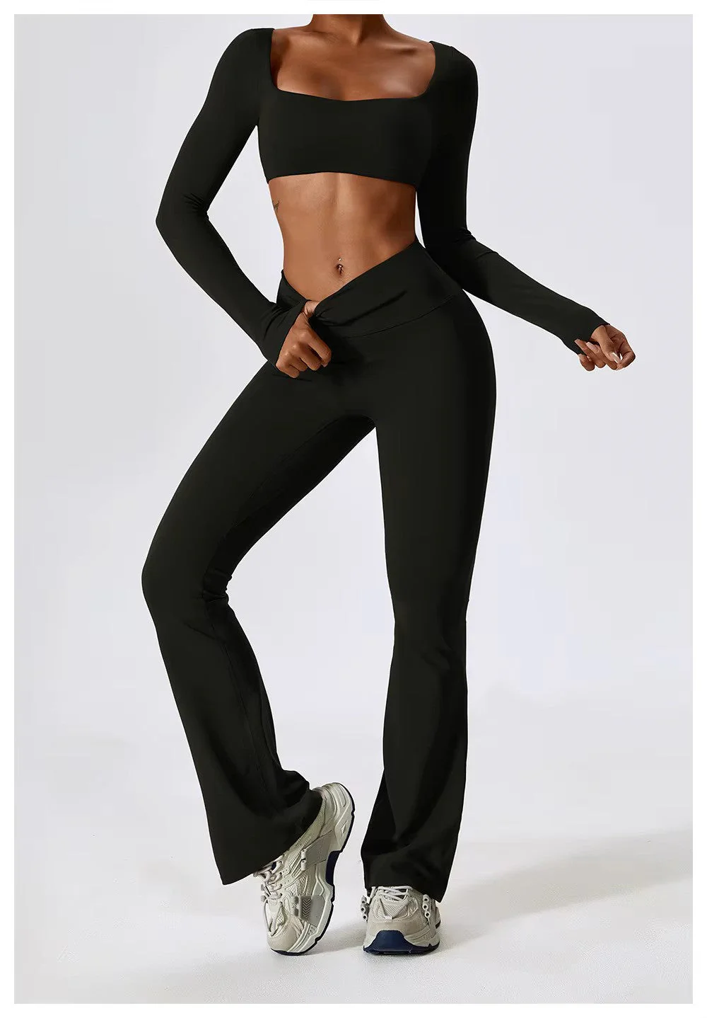 Leila Ensemble de Sport Femme – Tenue Respirante de Yoga & Fitness avec Legging Évasé & Haut Ajusté - Image 4