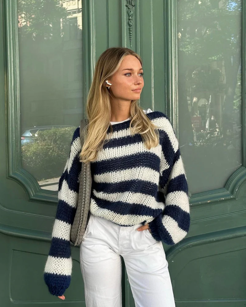Louisa Pull Femme en Tricot – Pull Oversize Rayé en Matière Douce au Design Tendance - Image 14
