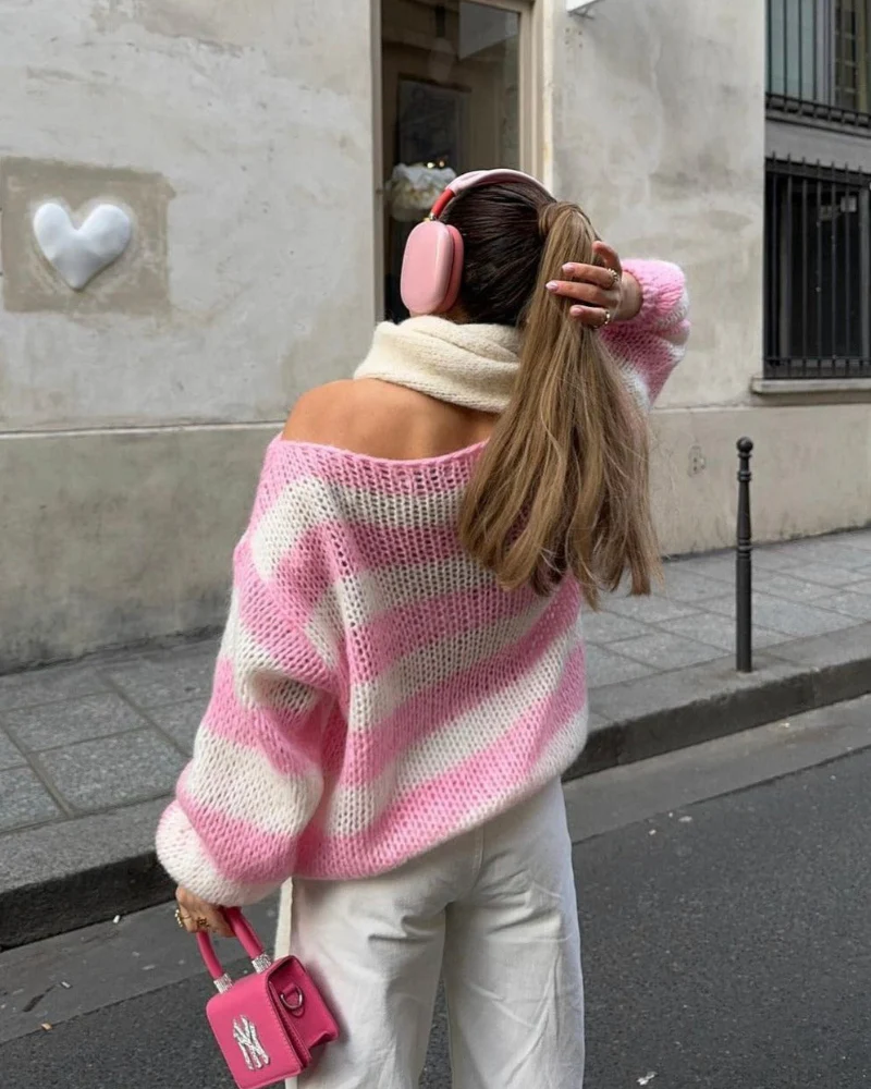 Louisa Pull Femme en Tricot – Pull Oversize Rayé en Matière Douce au Design Tendance - Image 15