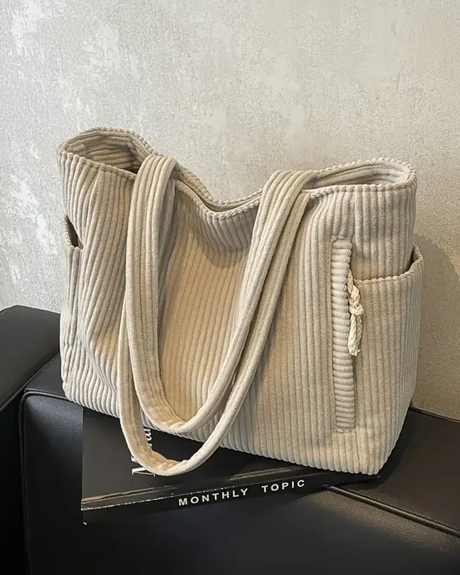 Marijn Sac Cabas Femme – Tote Bag Côtelé avec Détails Cordon & Grand Espace de Rangement - Image 4
