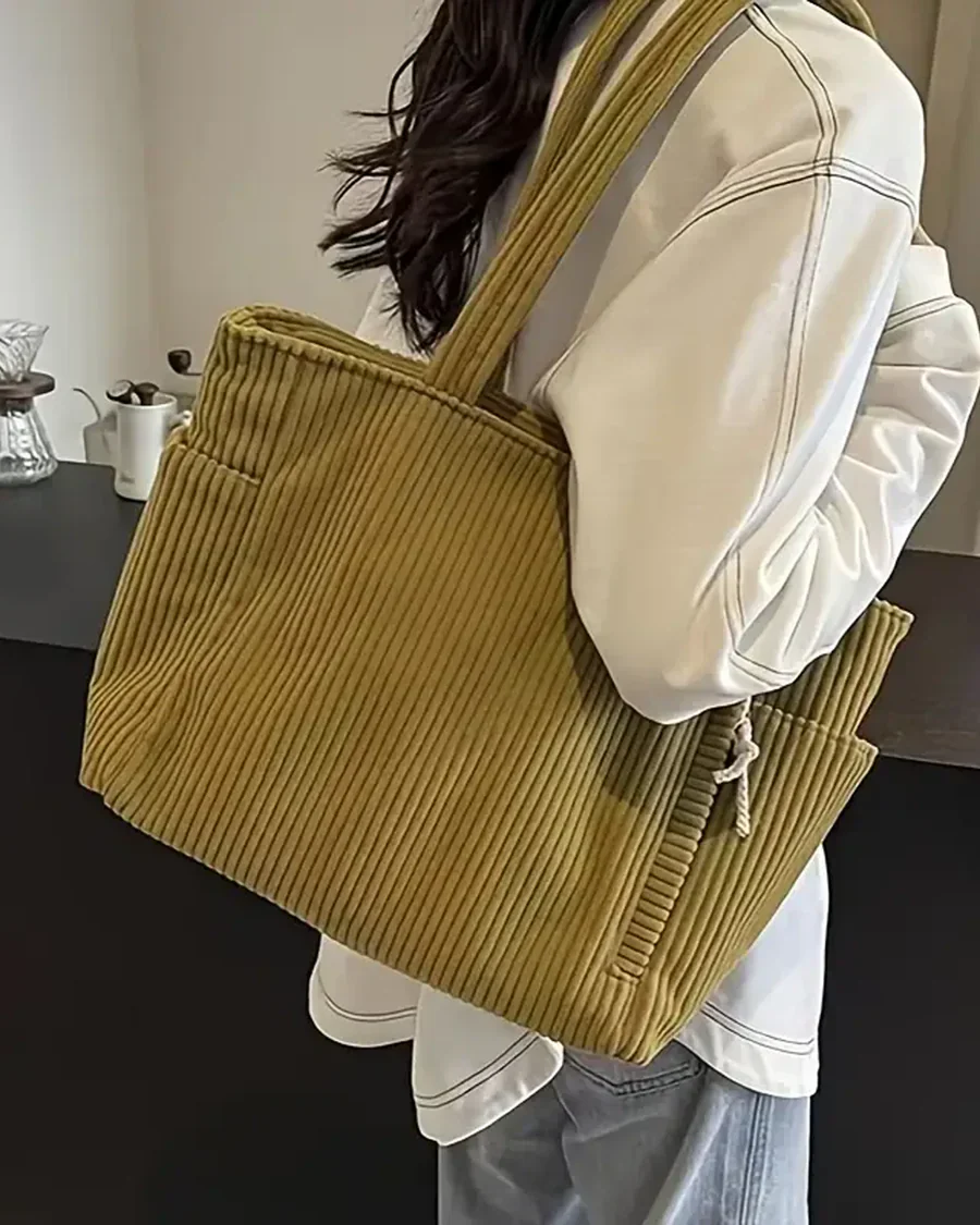 Marijn Sac Cabas Femme – Tote Bag Côtelé avec Détails Cordon & Grand Espace de Rangement - Image 5