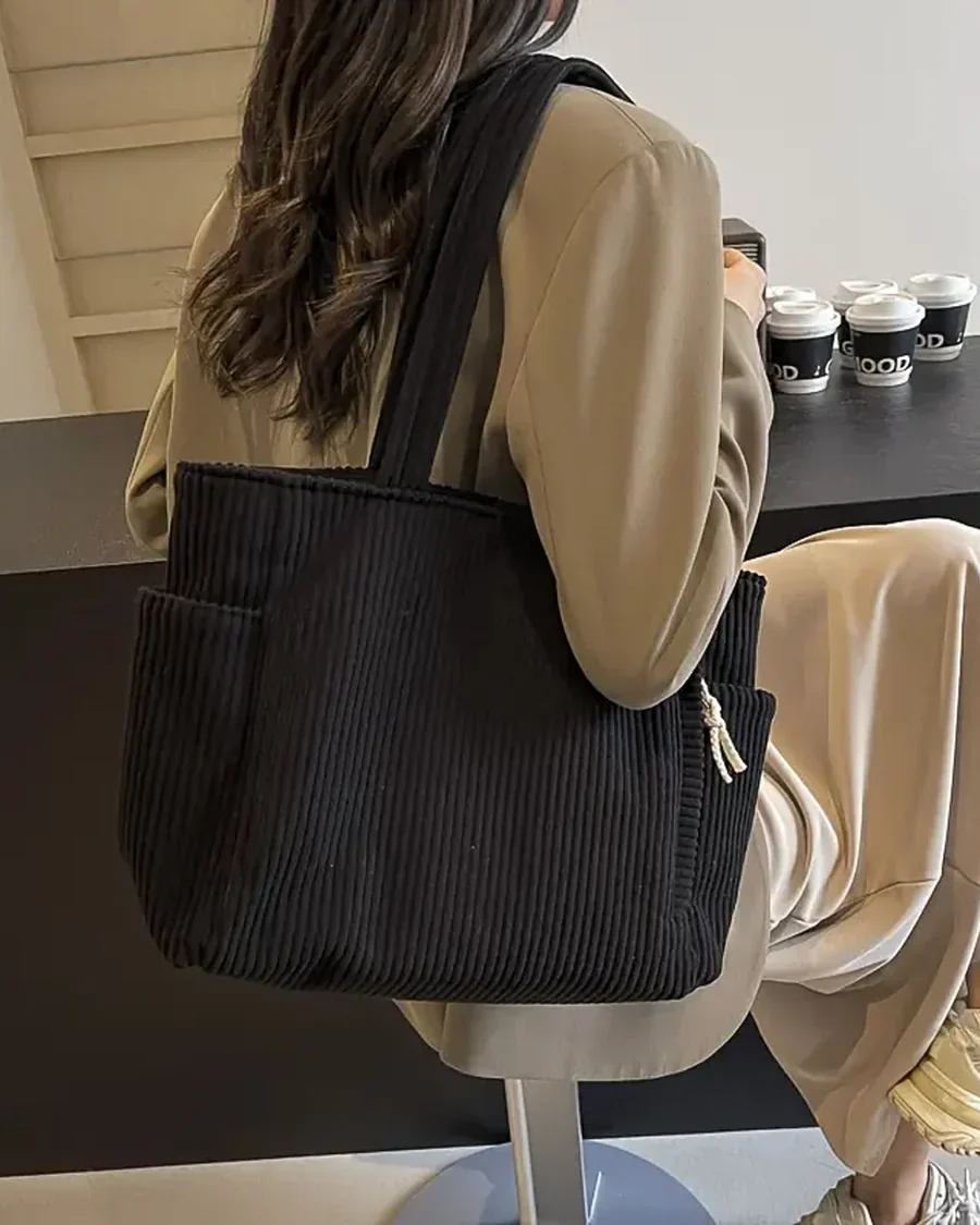 Marijn Sac Cabas Femme – Tote Bag Côtelé avec Détails Cordon & Grand Espace de Rangement - Image 6