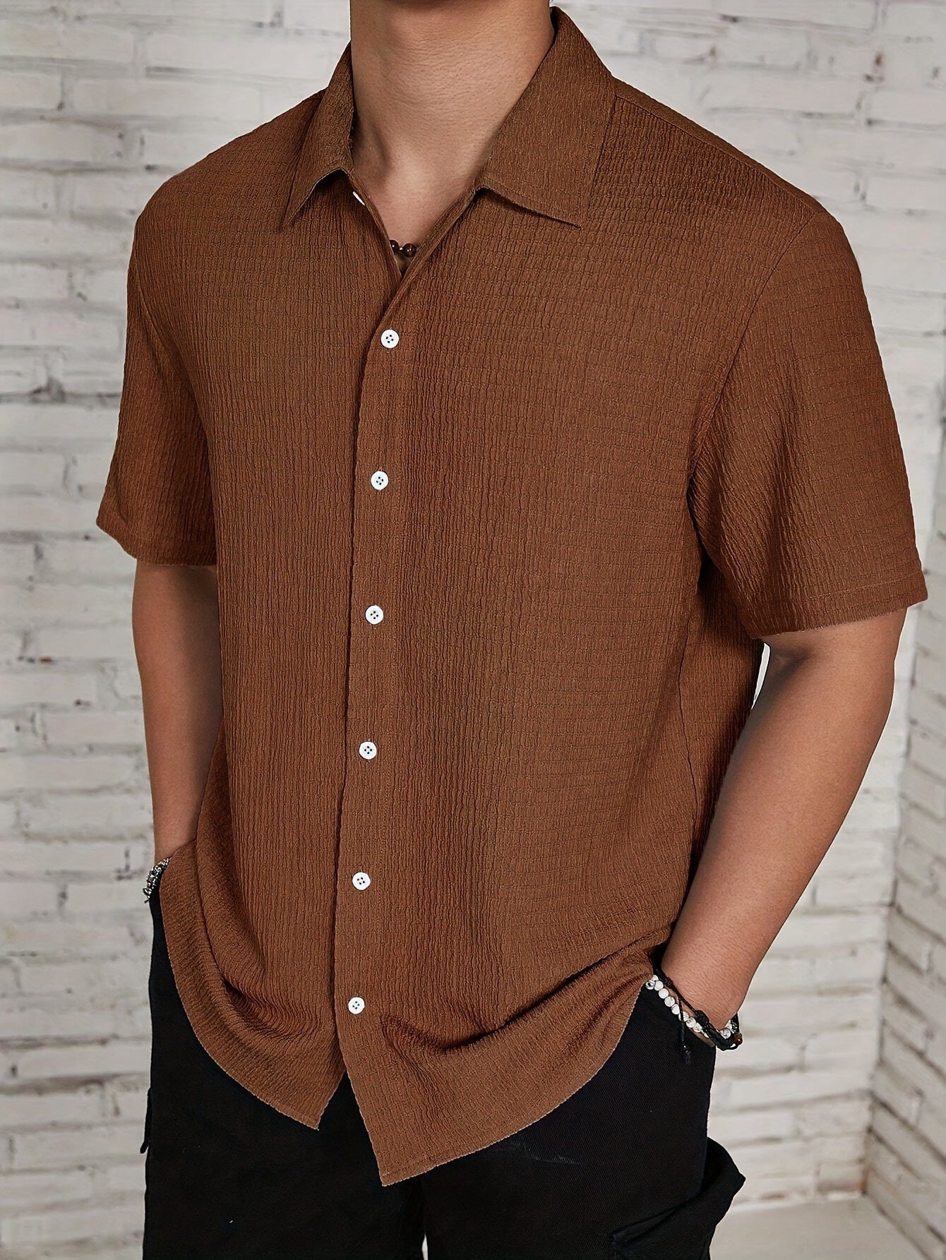 Marjhun Chemise Homme – Chemise Texturée Boutonnée Élégante & Confortable pour Look Décontracté - Image 3