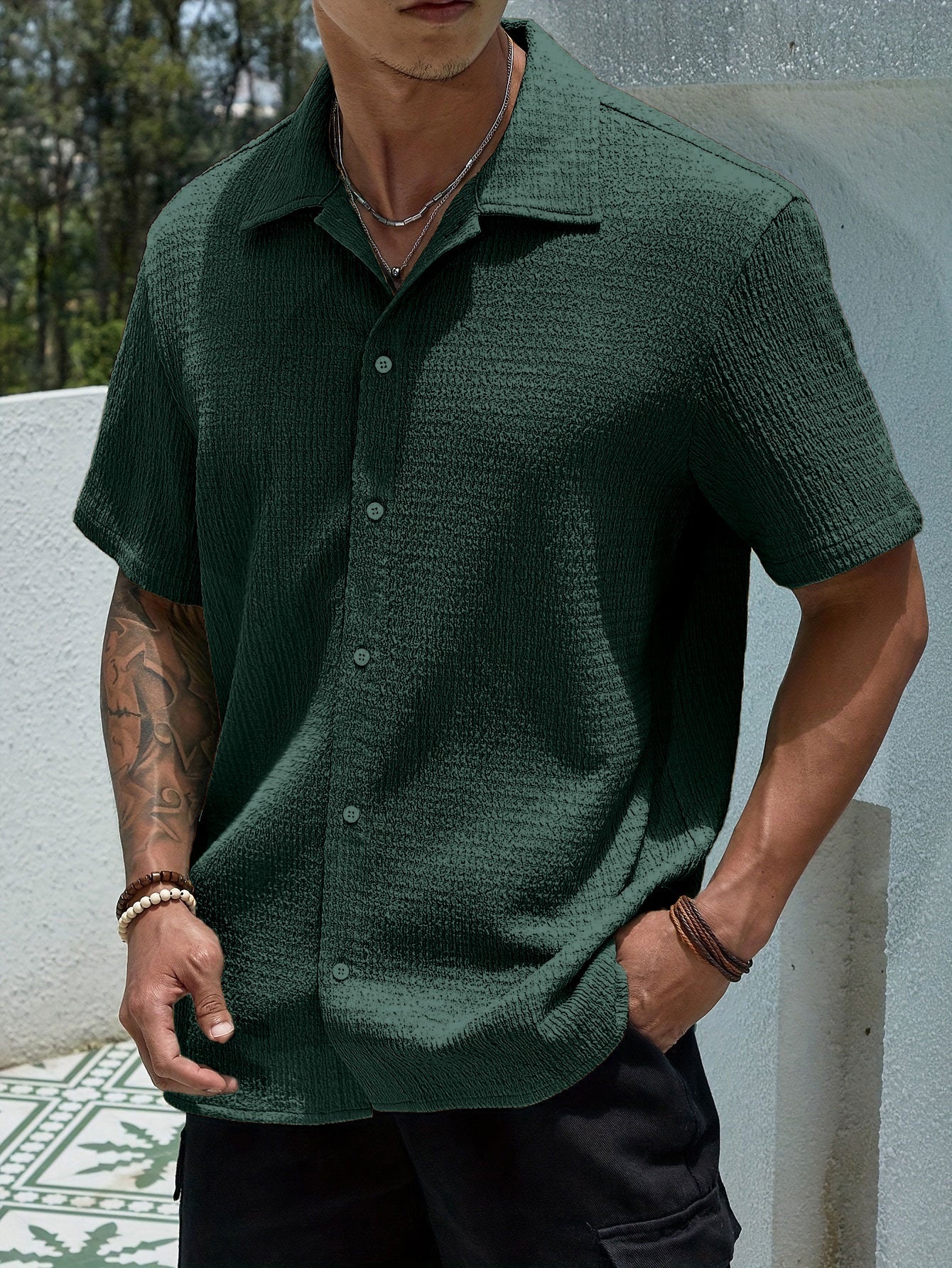 Marjhun Chemise Homme – Chemise Texturée Boutonnée Élégante & Confortable pour Look Décontracté - Image 5