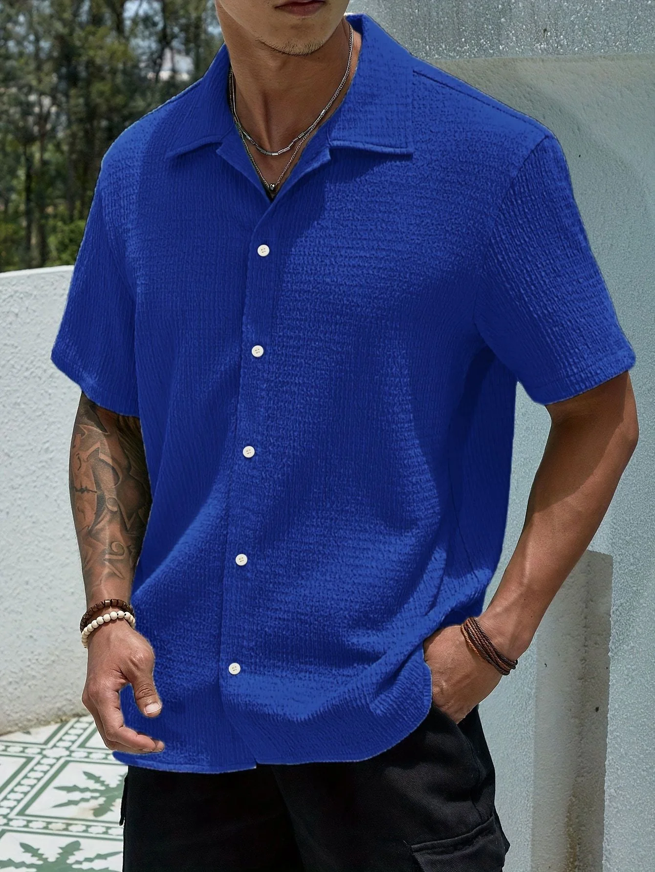 Marjhun Chemise Homme – Chemise Texturée Boutonnée Élégante & Confortable pour Look Décontracté - Image 7