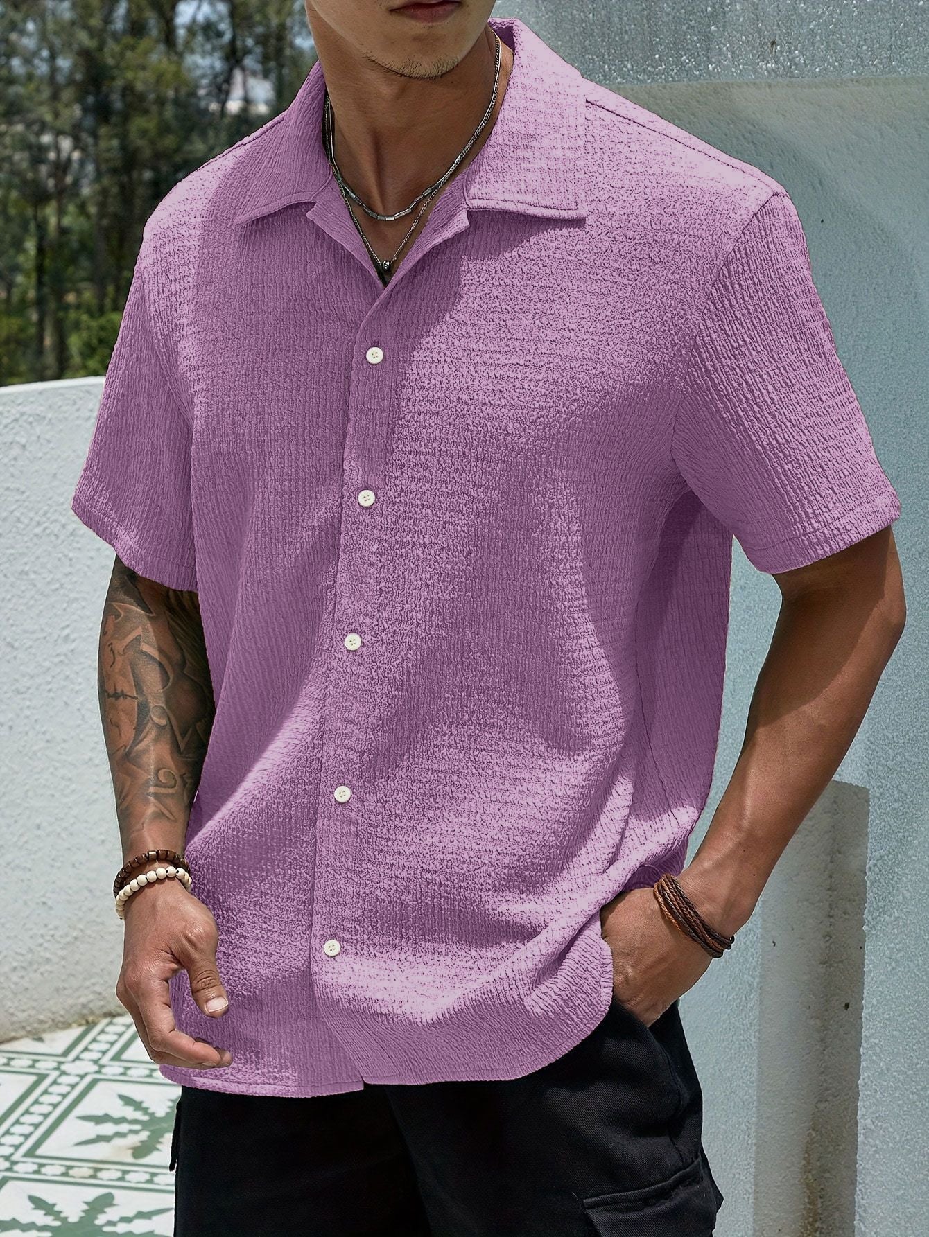 Marjhun Chemise Homme – Chemise Texturée Boutonnée Élégante & Confortable pour Look Décontracté - Image 8