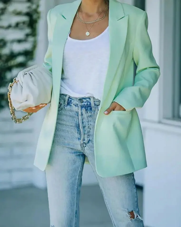 Raine Blazer Femme - Coupe Oversize, Simple Boutonnage, Col à Revers - Élégance Tailleur pour Bureau et Soirées - Image 3
