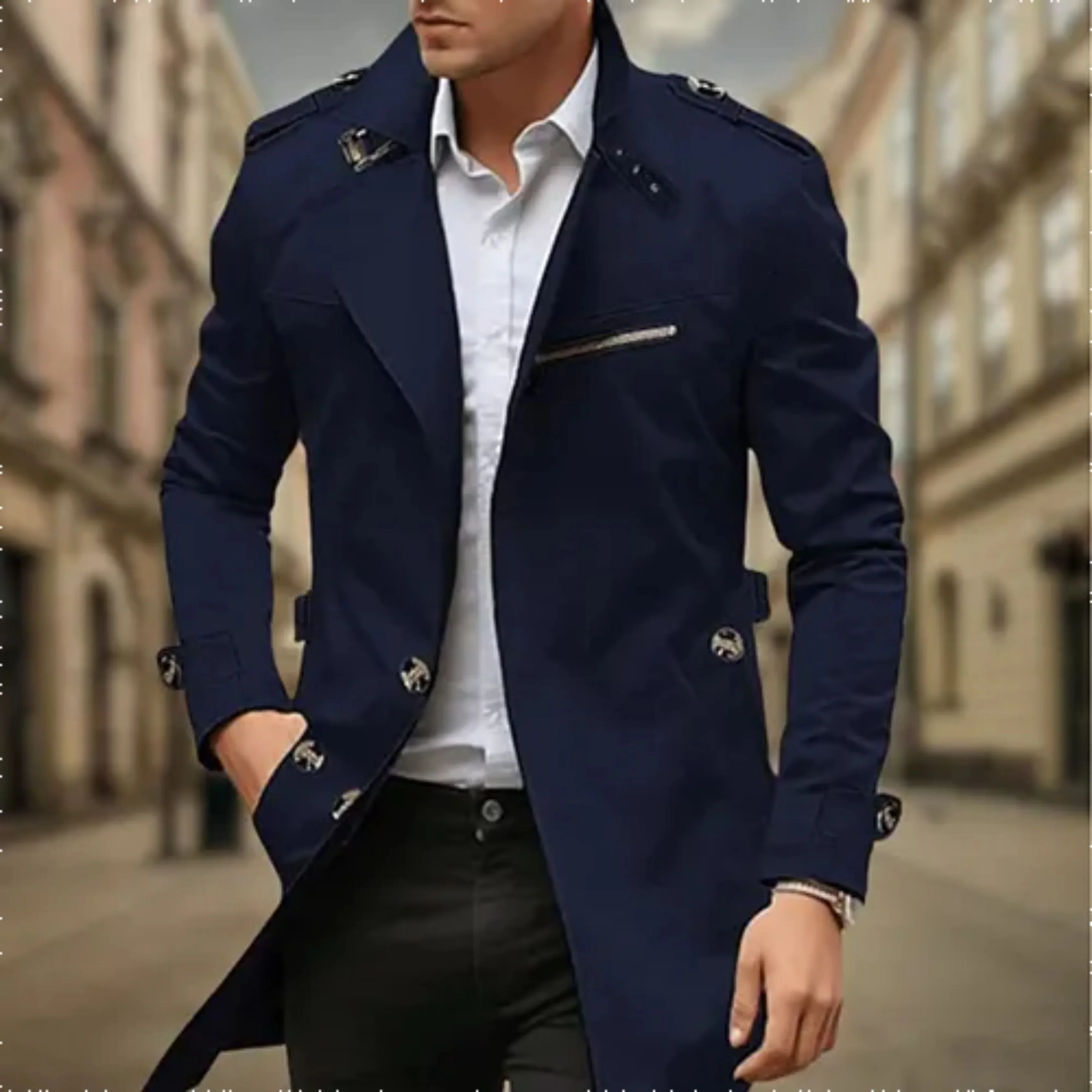 Rey Manteau Homme – Trench-Coat Imperméable Élégant à Double Boutonnage Classique - Image 4