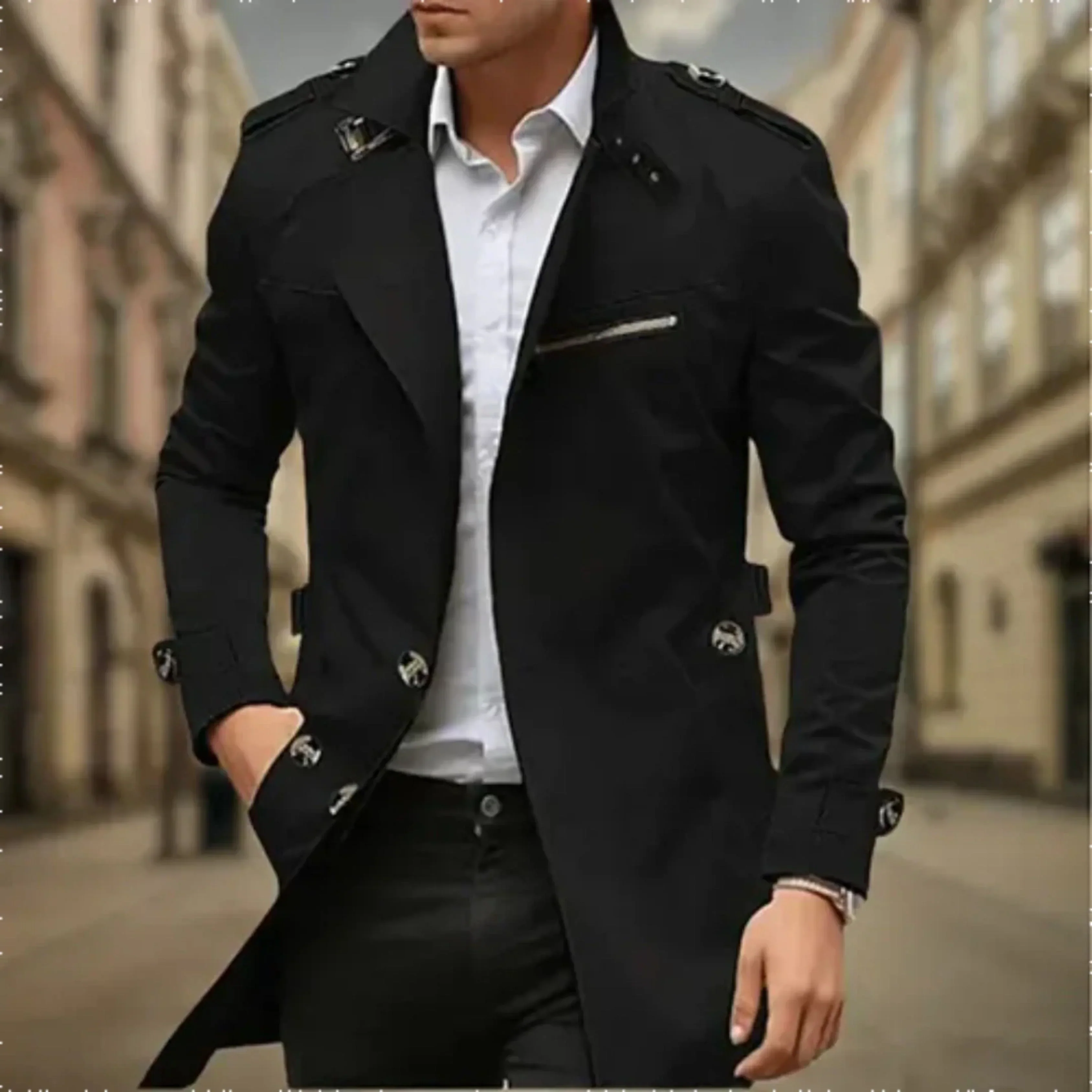 Rey Manteau Homme – Trench-Coat Imperméable Élégant à Double Boutonnage Classique - Image 5