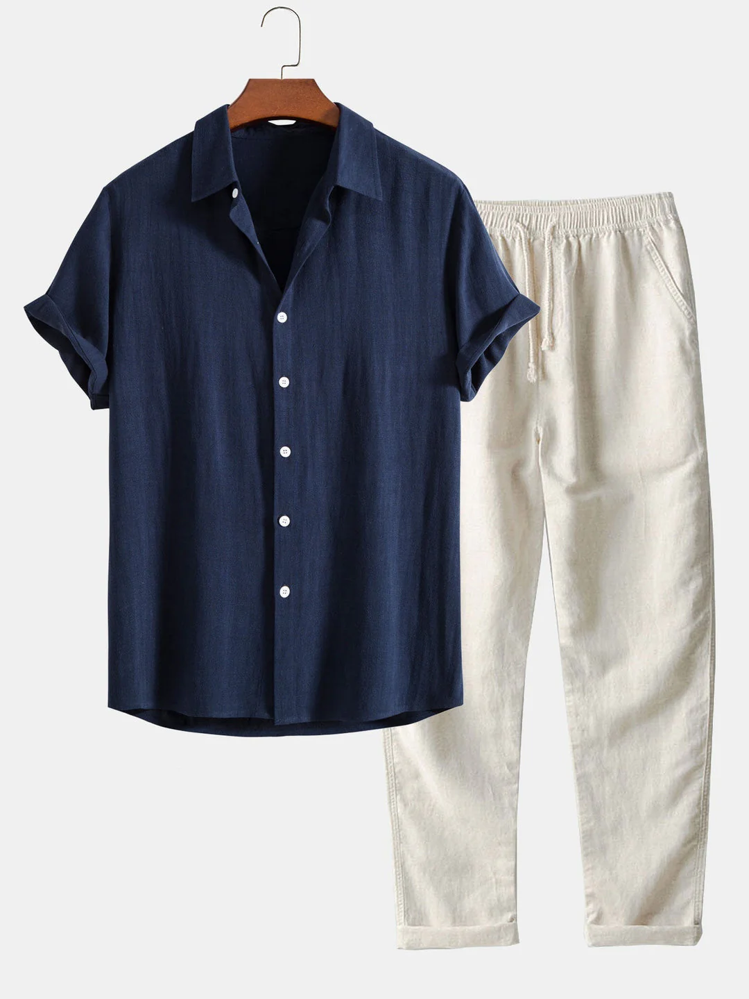 Richard Ensemble Estival Homme – Look en Lin Respirant avec Manches Courtes & Pantalon Confortable - Image 3