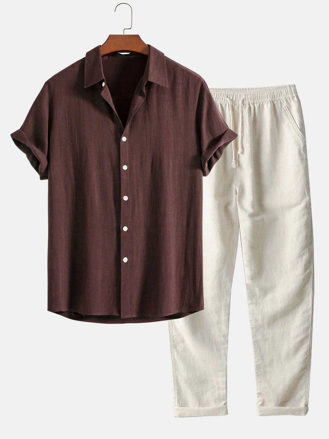 Richard Ensemble Estival Homme – Look en Lin Respirant avec Manches Courtes & Pantalon Confortable - Image 4