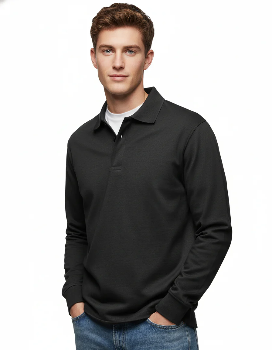 River Polo Longues Manches Homme – Polo Confortable en Coton Mélangé avec Coupe Droite - Image 3