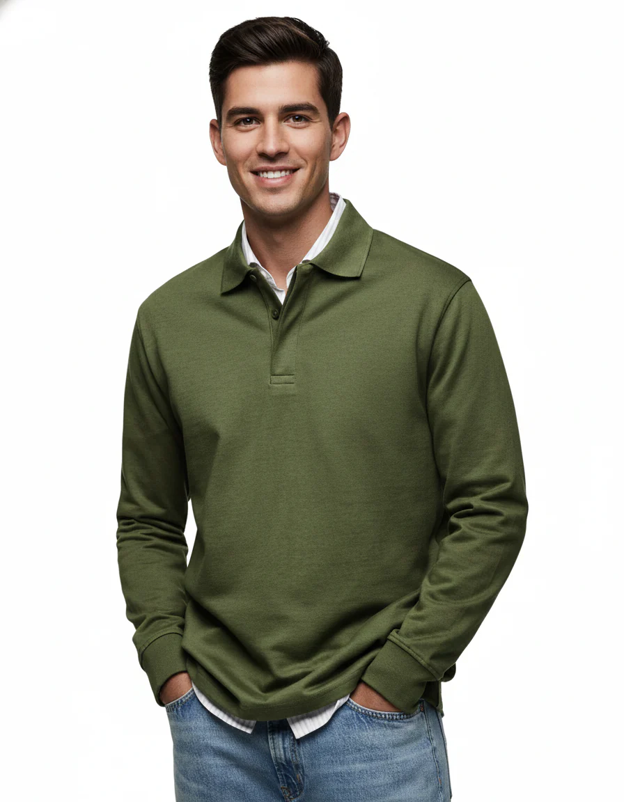River Polo Longues Manches Homme – Polo Confortable en Coton Mélangé avec Coupe Droite - Image 9