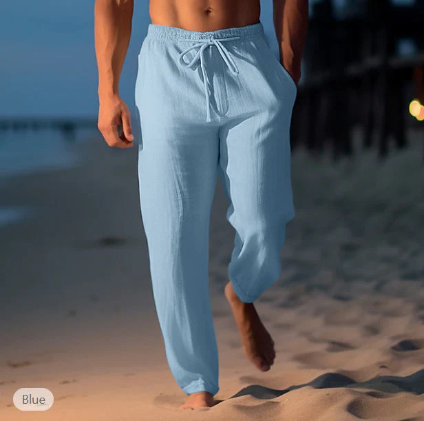 Sean Pantalon Plage Homme – Pantalon Estival en Lin Bleu Clair Respirant avec Cordon de Serrage - Image 5