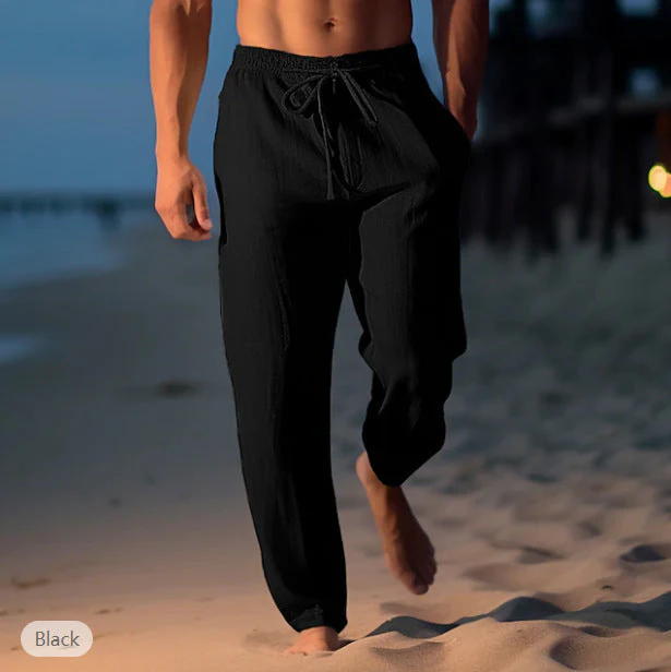 Sean Pantalon Plage Homme – Pantalon Estival en Lin Bleu Clair Respirant avec Cordon de Serrage - Image 6