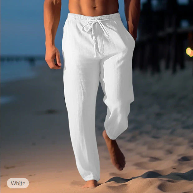 Sean Pantalon Plage Homme – Pantalon Estival en Lin Bleu Clair Respirant avec Cordon de Serrage - Image 7