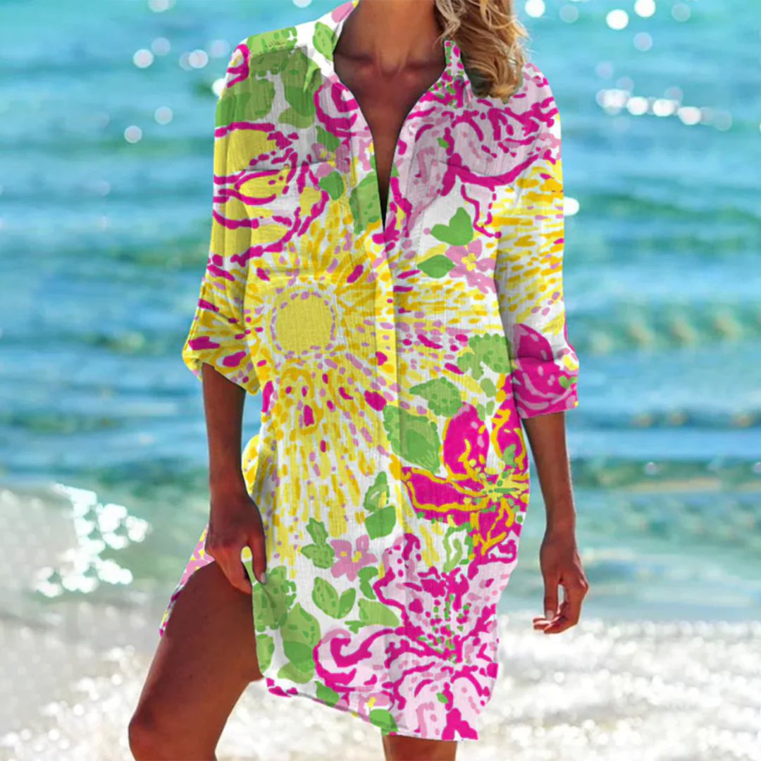 Valencia-Classique Robe Chemise Femme – Élégante Robe Trapèze aux Couleurs Estivales - Image 9