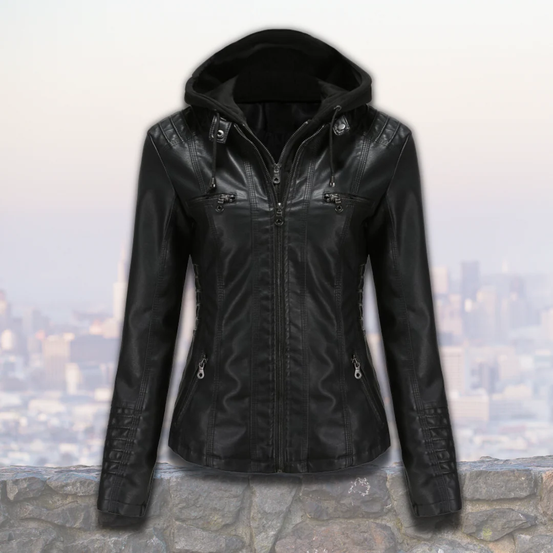 Xyla Veste Femme en Cuir – Élégante avec Capuche, Fermeture Zippée & Poches Pratiques - Image 10