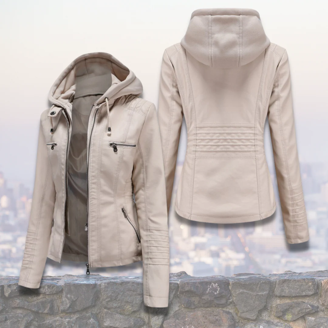 Xyla Veste Femme en Cuir – Élégante avec Capuche, Fermeture Zippée & Poches Pratiques - Image 3