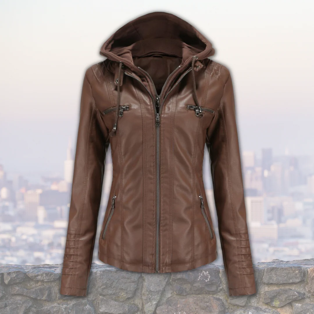 Xyla Veste Femme en Cuir – Élégante avec Capuche, Fermeture Zippée & Poches Pratiques - Image 6
