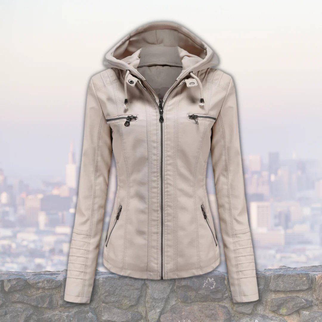 Xyla Veste Femme en Cuir – Élégante avec Capuche, Fermeture Zippée & Poches Pratiques - Image 8