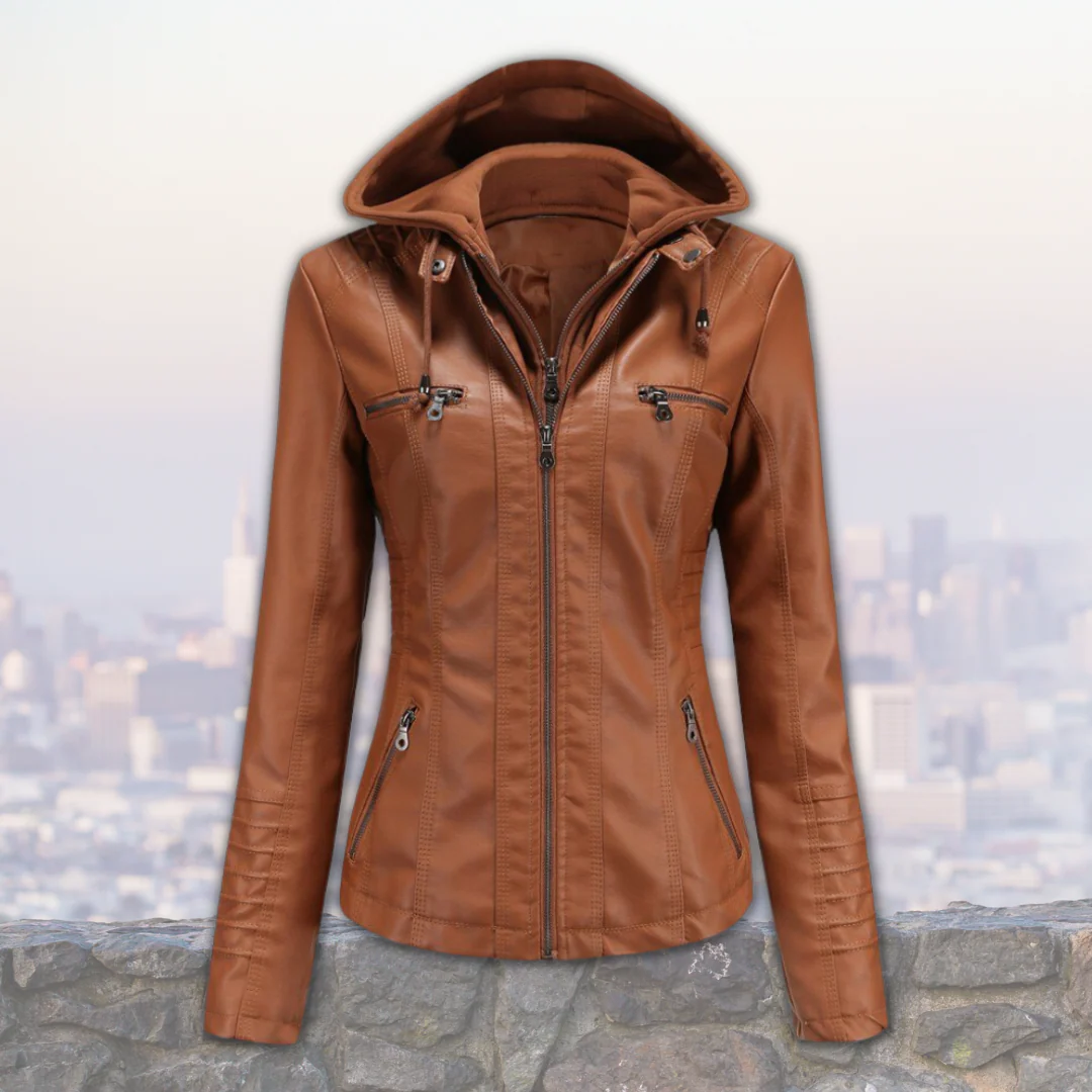 Xyla Veste Femme en Cuir – Élégante avec Capuche, Fermeture Zippée & Poches Pratiques - Image 9